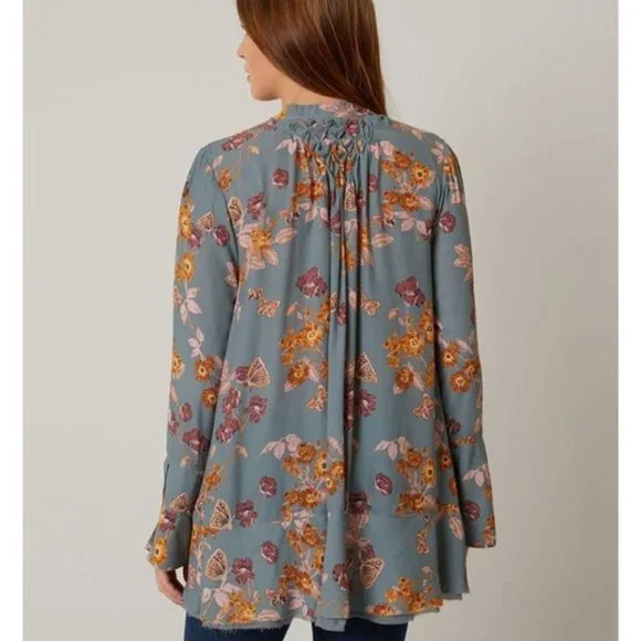 Free People So Fine Pebble Crepe Smocked Floral Tunic Top - Picture 2 of 10